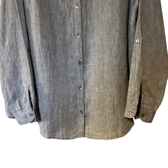 J. Jill Love Linen Blouse Tunic 100% Linen Heather Gray SZ Med Office Preppy - Picture 4 of 10